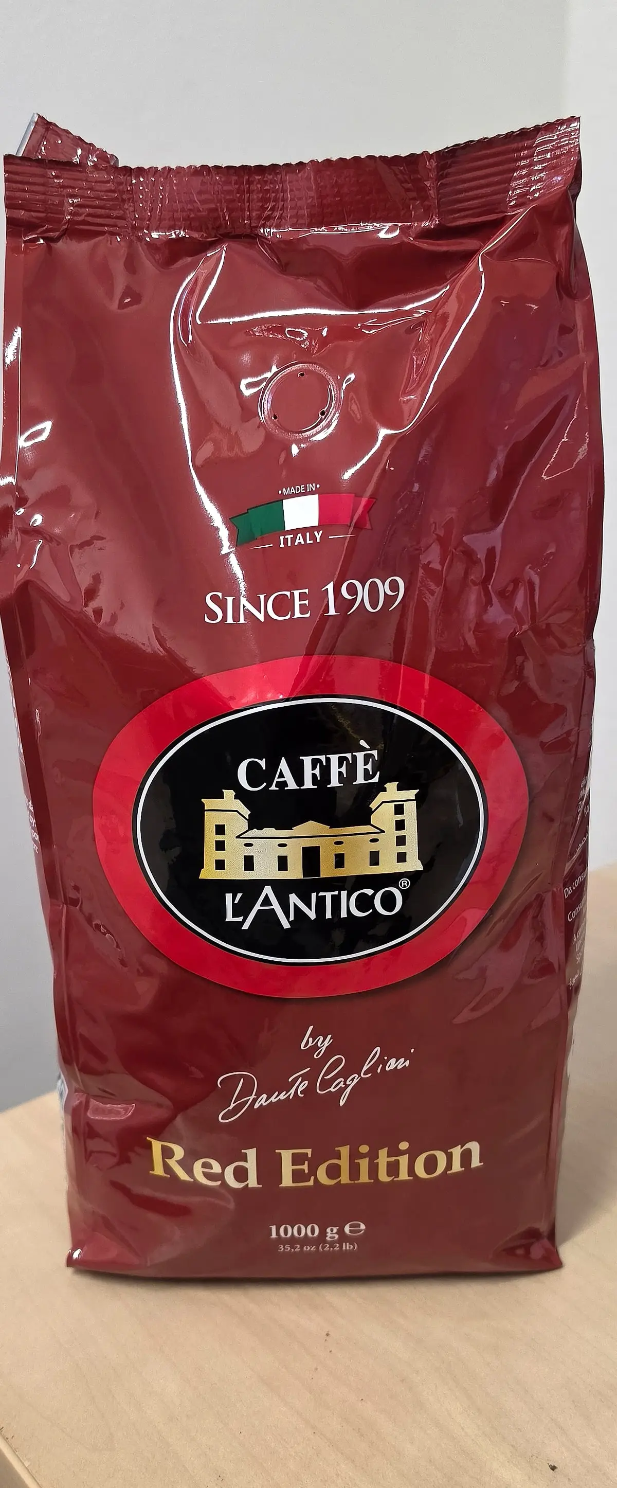 Caffè L’Antico Red Edition, 1 kg Bohnen, rote Packung mit Logo